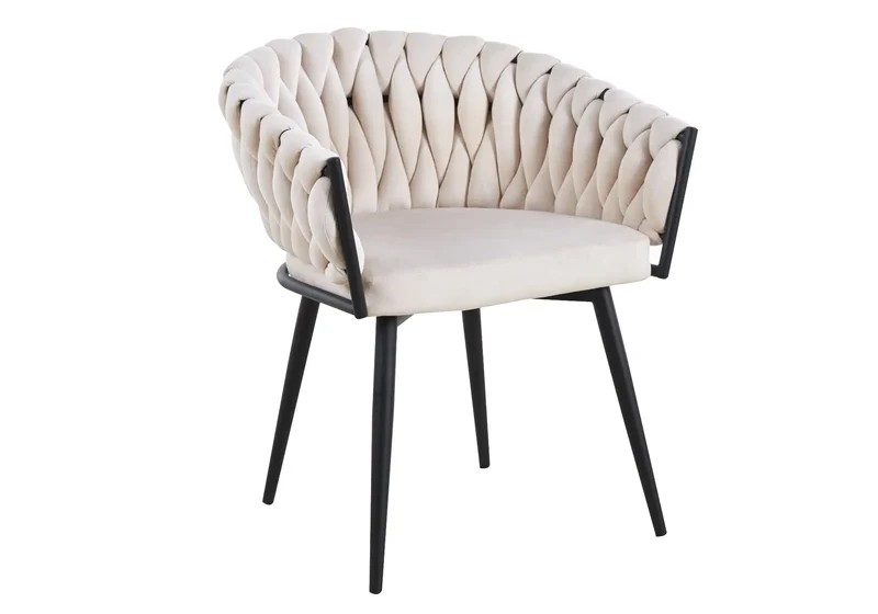 Fauteuil de table velours beige pieds noirs - Petra x2