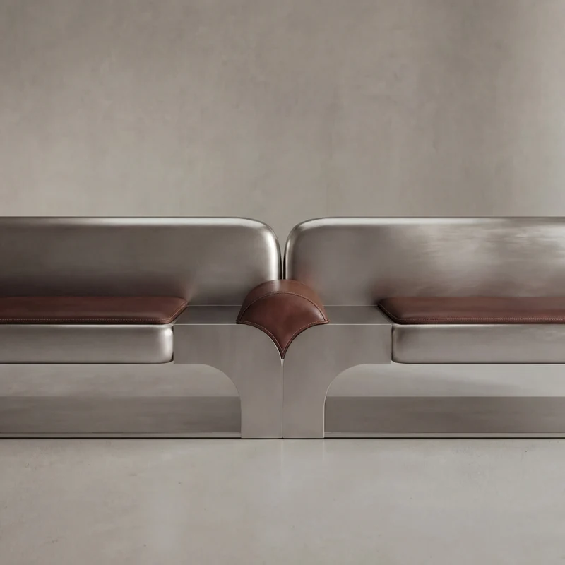 Confluence Sofa in Leather and Aluminium