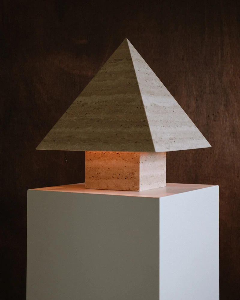 Vintage Travertine Pyramid Table Lamp, 1970s