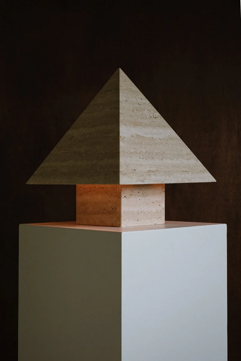 Vintage Travertine Pyramid Table Lamp, 1970s