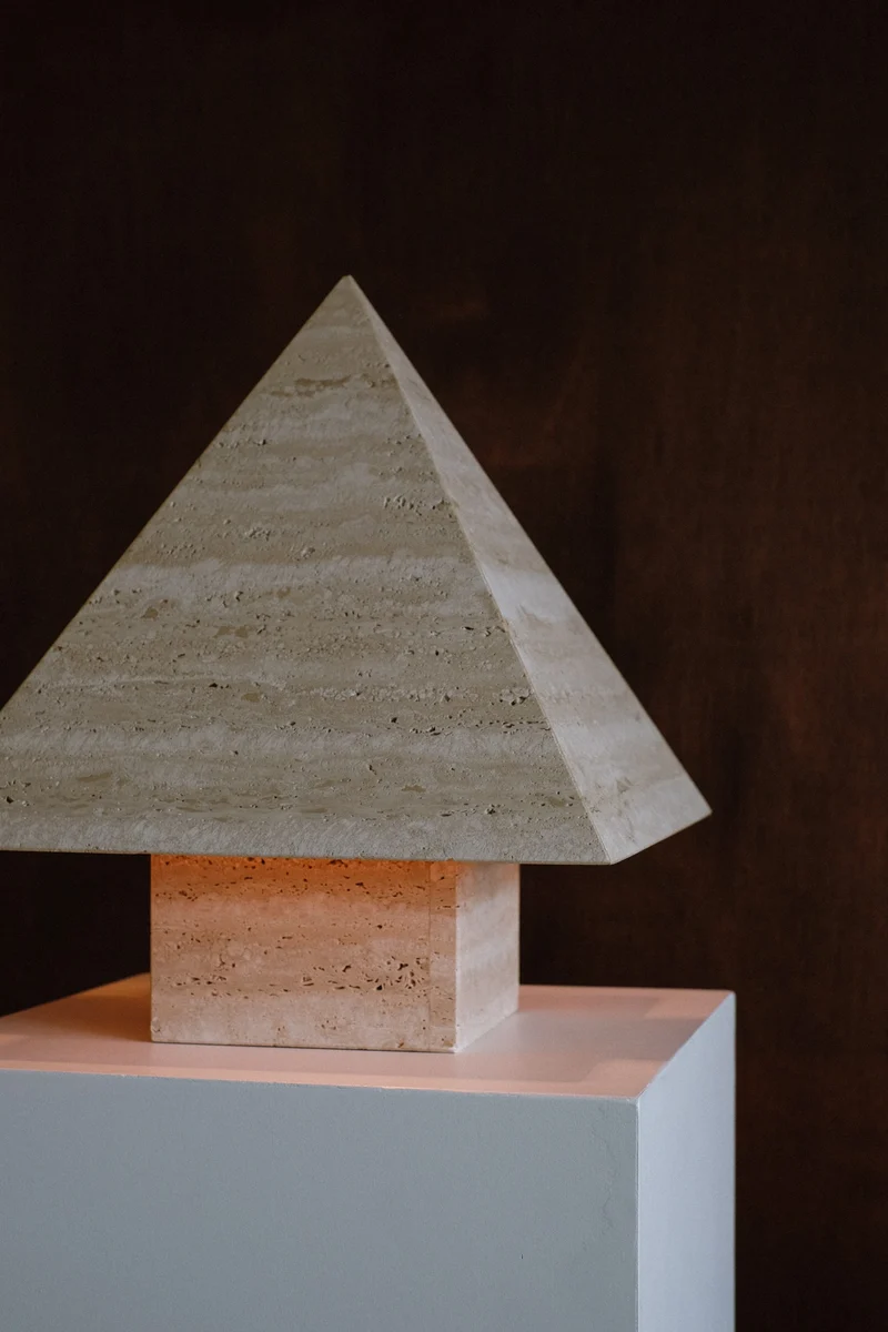 Vintage Travertine Pyramid Table Lamp, 1970s