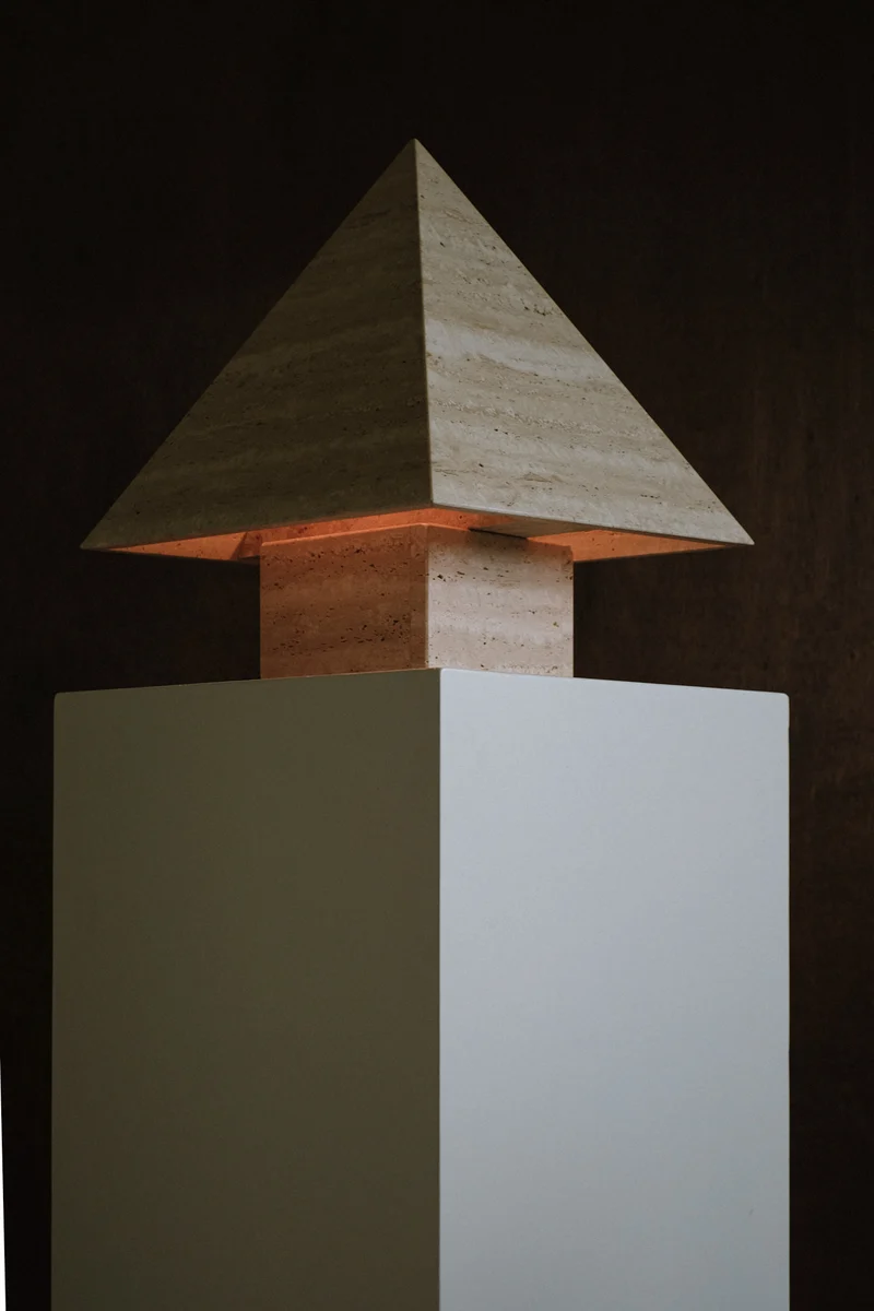 Vintage Travertine Pyramid Table Lamp, 1970s