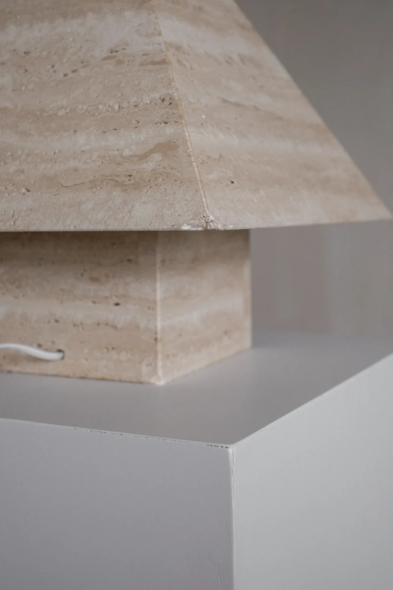 Vintage Travertine Pyramid Table Lamp, 1970s