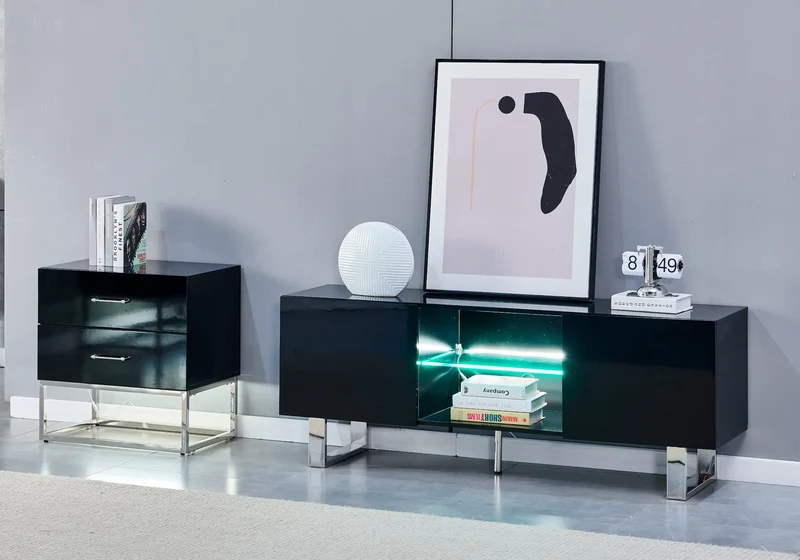Meuble tv design argent laqué noir - Line