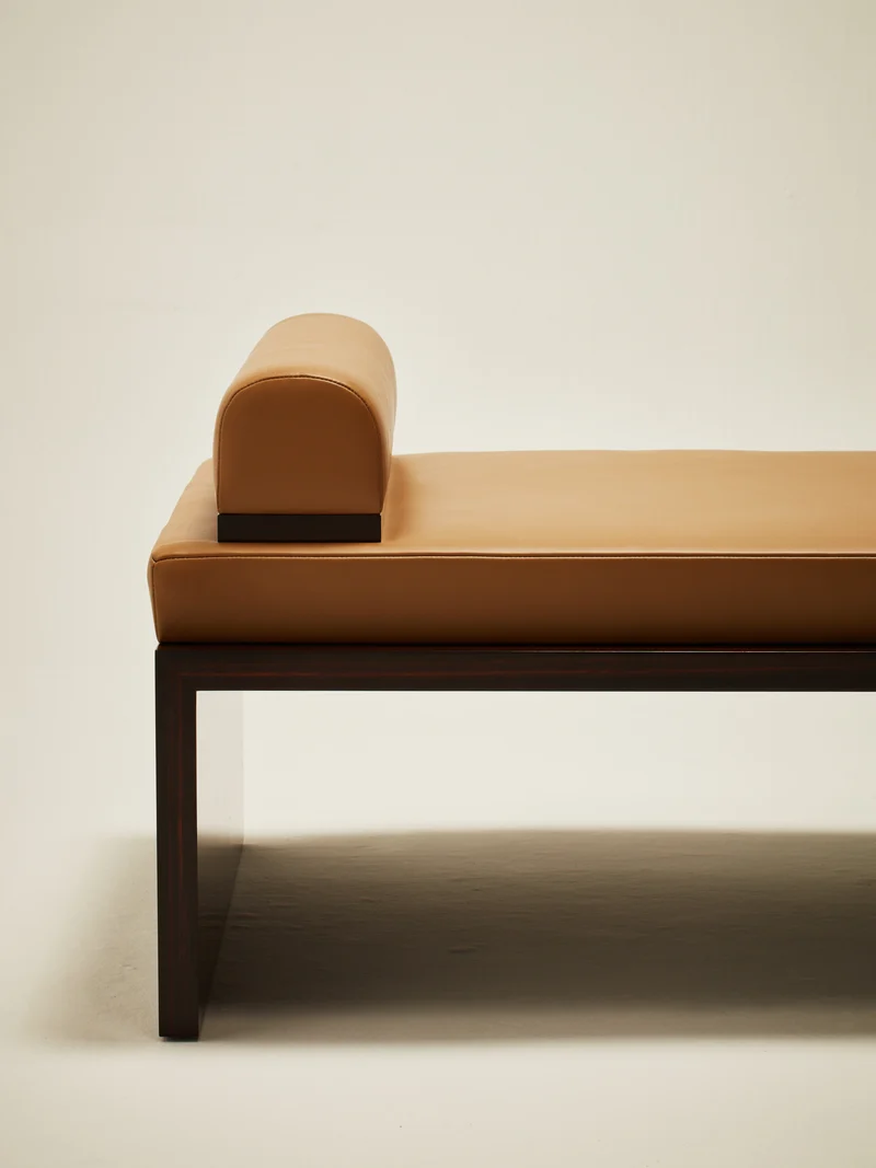 'Continuous' Daybed Handcrafted in Wood Veneer & Leather Upholstery