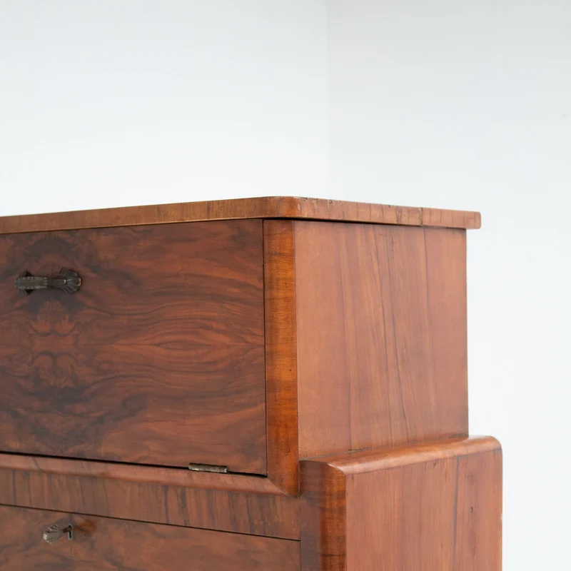 Vintage Biedermeier Secretary Cabinet in Walnut Veneer