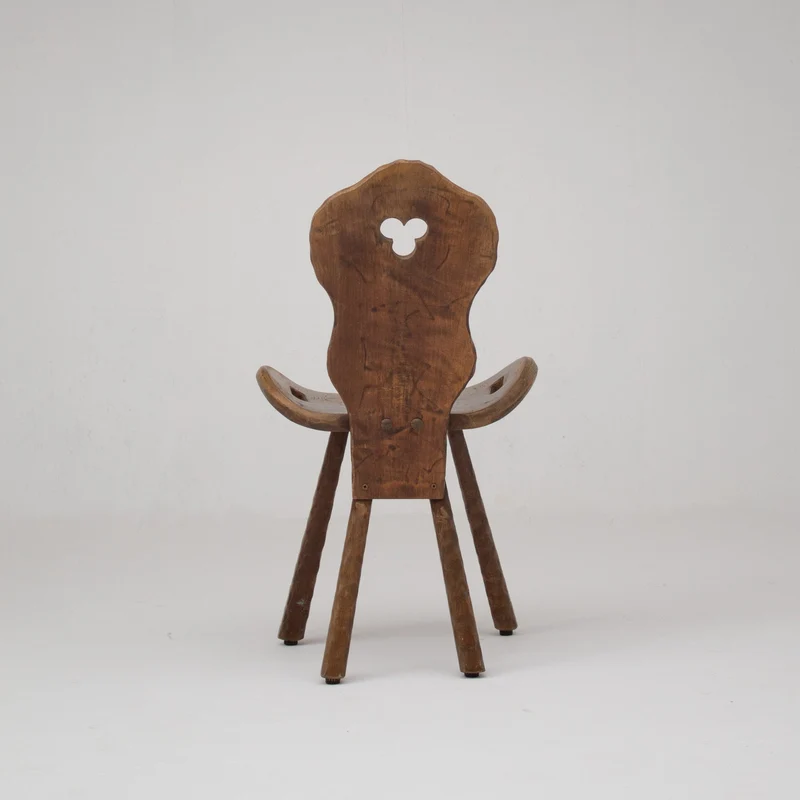 Set of 6 Brutalist Solid Wood Stools, 1970s
