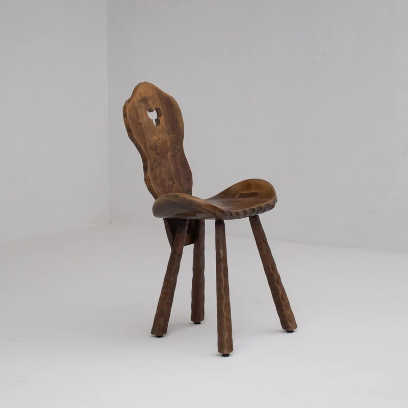 Set of 6 Brutalist Solid Wood Stools, 1970s