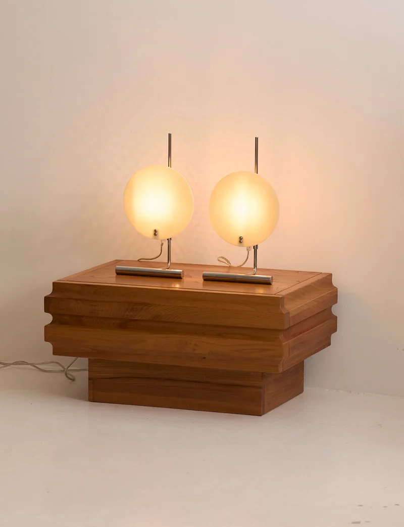 Vintage Habitat Table Lamp with Rotating Disc Shade on Chrome Stem, c. 1990