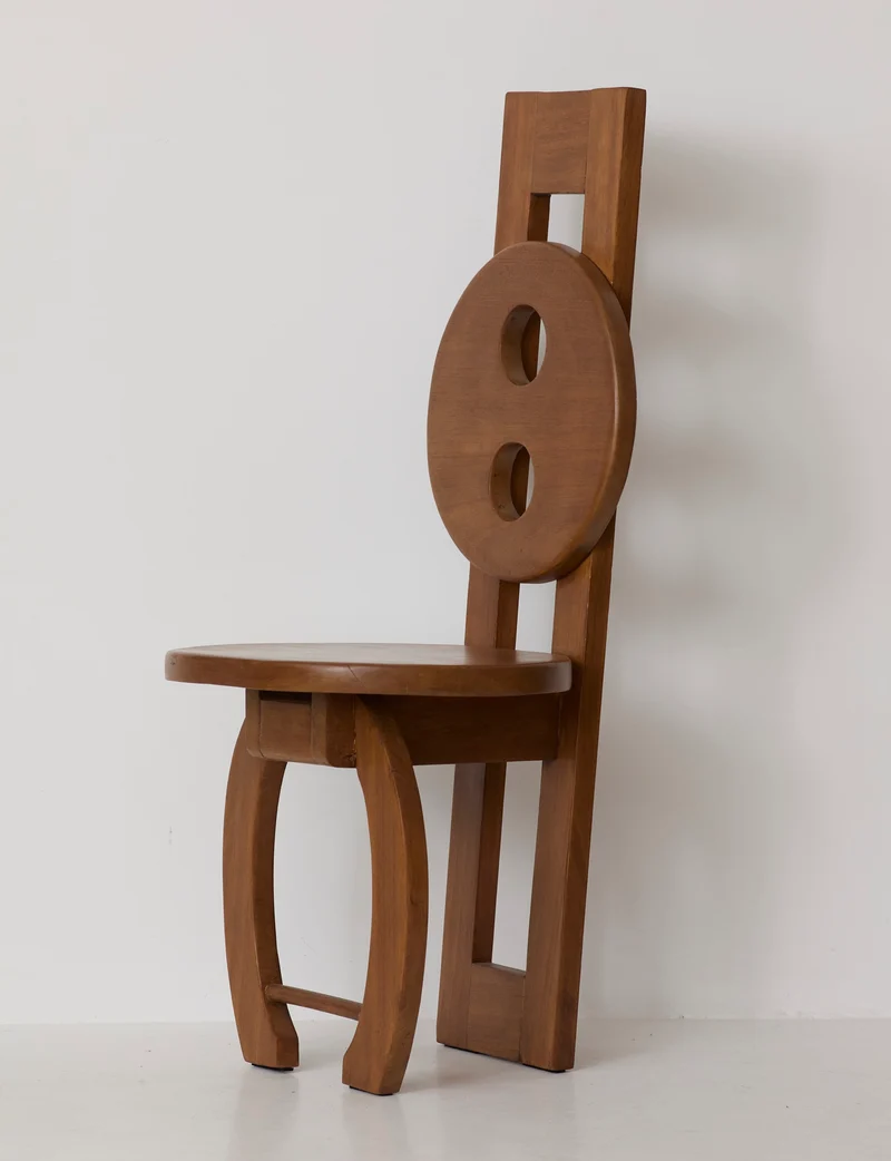 Heavy Sculptural Artisanal Chair in Solid Exotic Wood