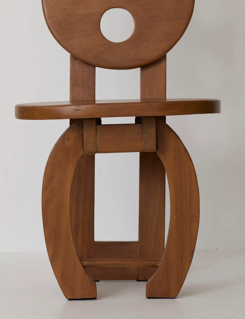 Heavy Sculptural Artisanal Chair in Solid Exotic Wood