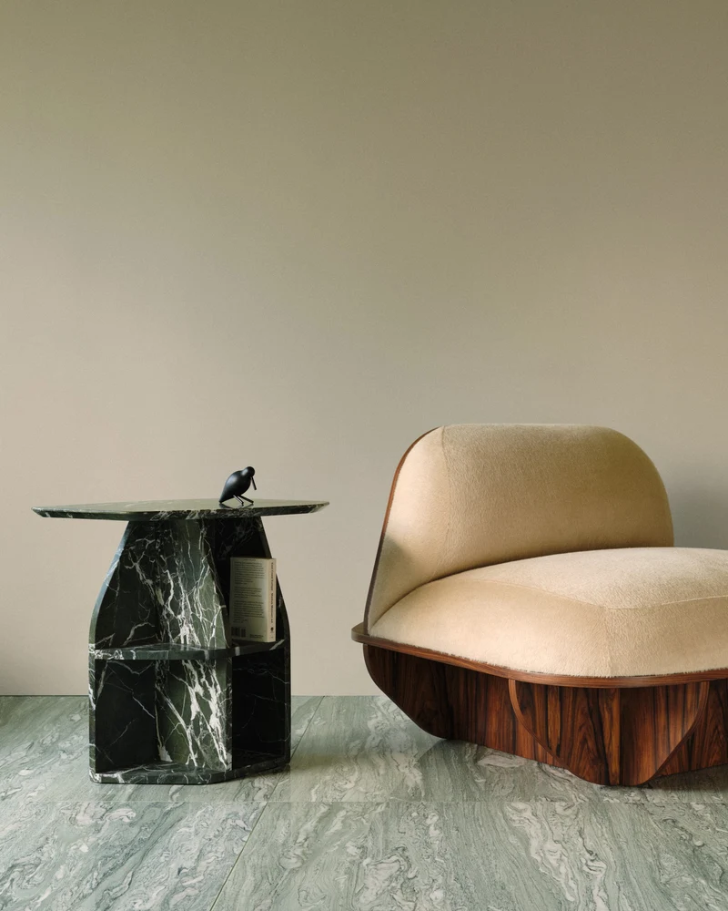 MATERA Side table in marble Verde Lepanto