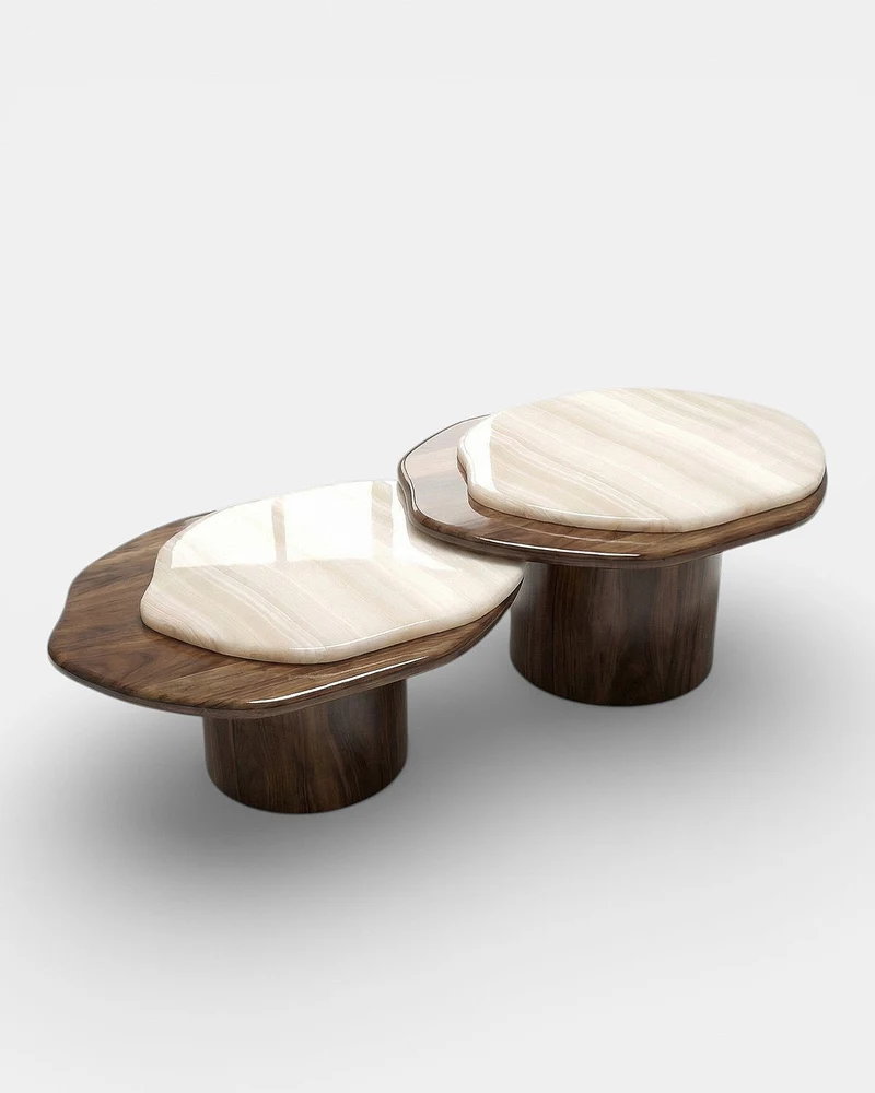 Nuga Duo Wood And Vanilla Onyx Coffee Table