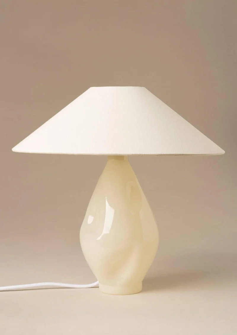Beige Conical Glass Table Lamp