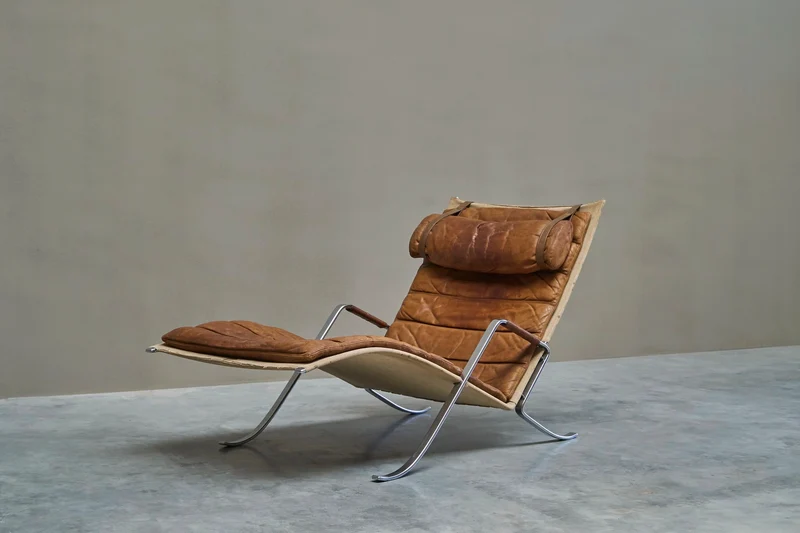 Fabricius & Kastholm FK 87 'Grasshopper' Lounge Chair in Patinated Cognac Leather, 1960s