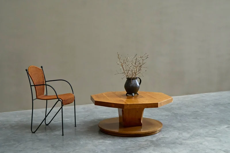 Unique Octagonal Coffee Table in Solid Oak with End Grain Wood, 1950s