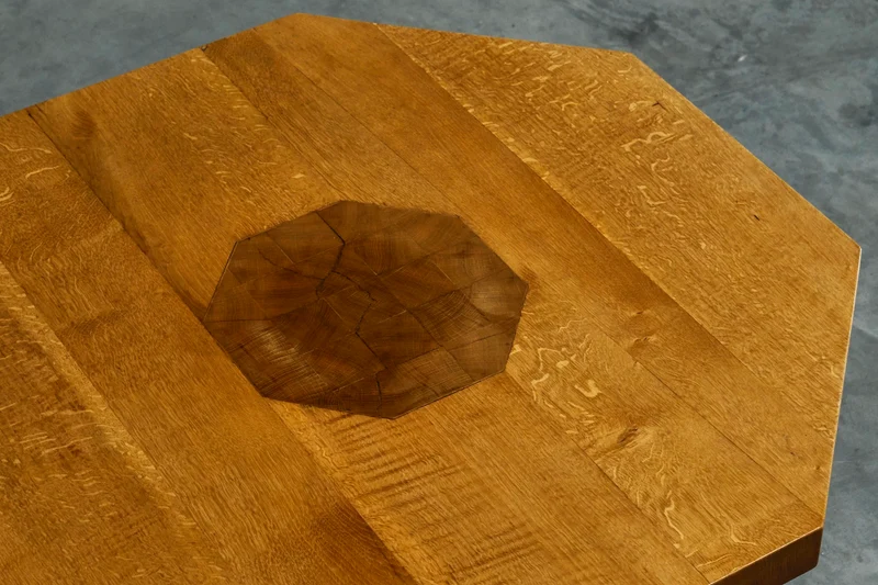 Unique Octagonal Coffee Table in Solid Oak with End Grain Wood, 1950s