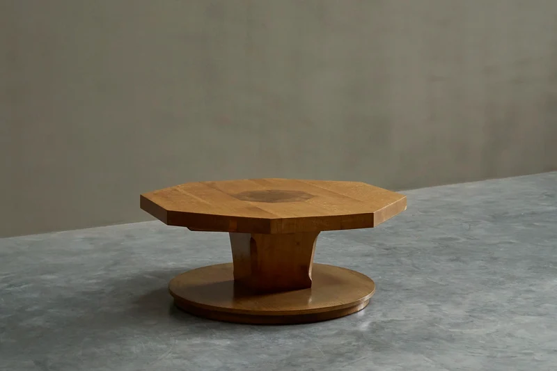 Unique Octagonal Coffee Table in Solid Oak with End Grain Wood, 1950s