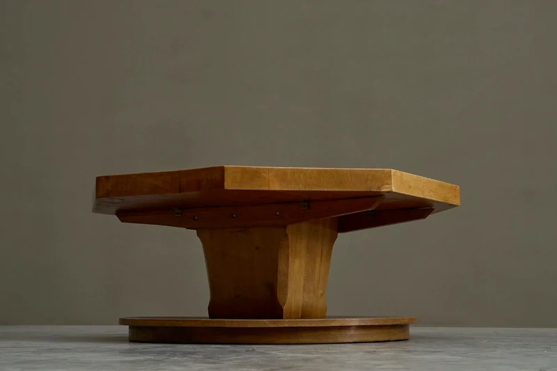 Unique Octagonal Coffee Table in Solid Oak with End Grain Wood, 1950s