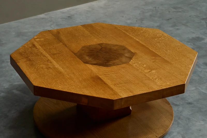 Unique Octagonal Coffee Table in Solid Oak with End Grain Wood, 1950s