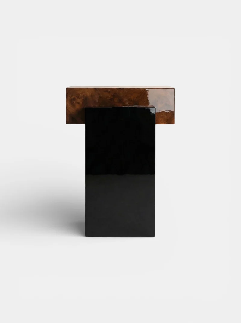 Gaia Burl Wood And Black Lacquered Side Table