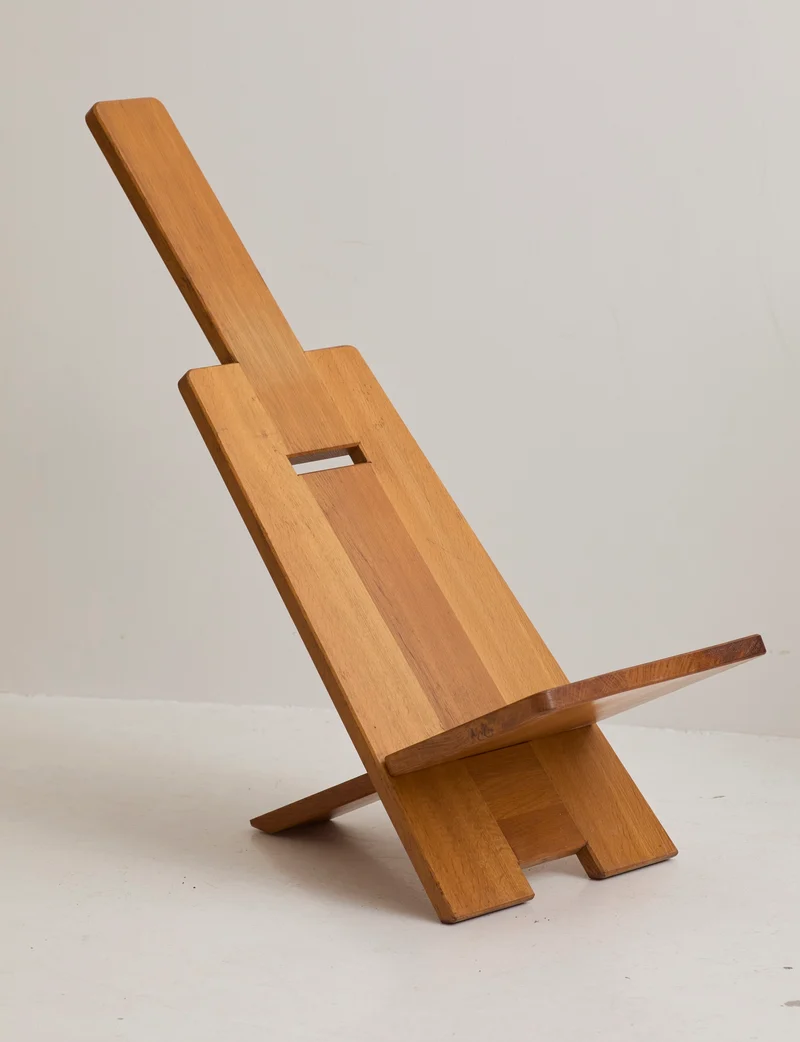 French Palaver Chair by Alain Gaubert in Solid Oak c. 1980 (Signed)