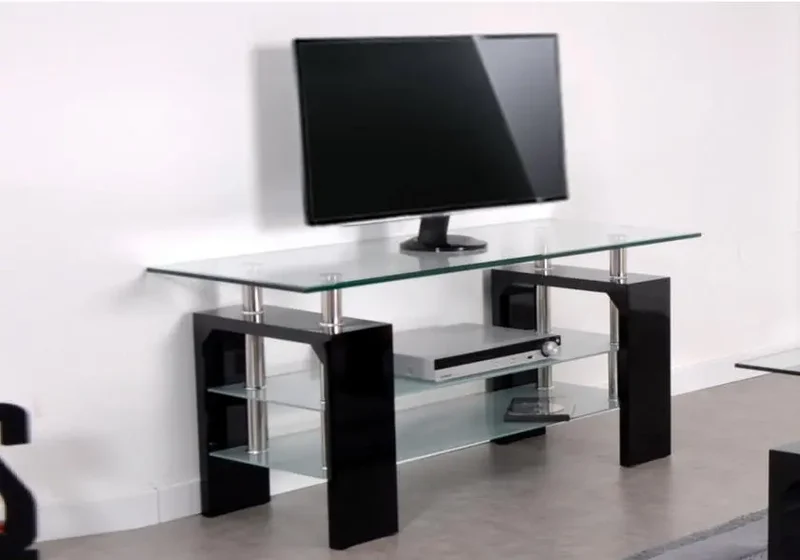 Meuble TV en verre laqué noir - Toe
