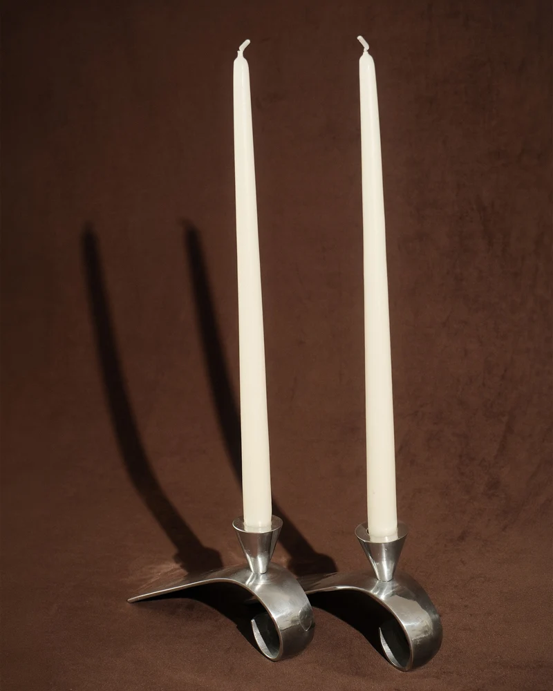 Set of 2 Comma Candlesticks, Attributed to Matthew Hilton
