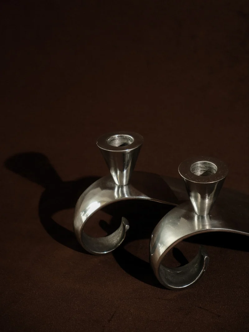 Set of 2 Comma Candlesticks, Attributed to Matthew Hilton