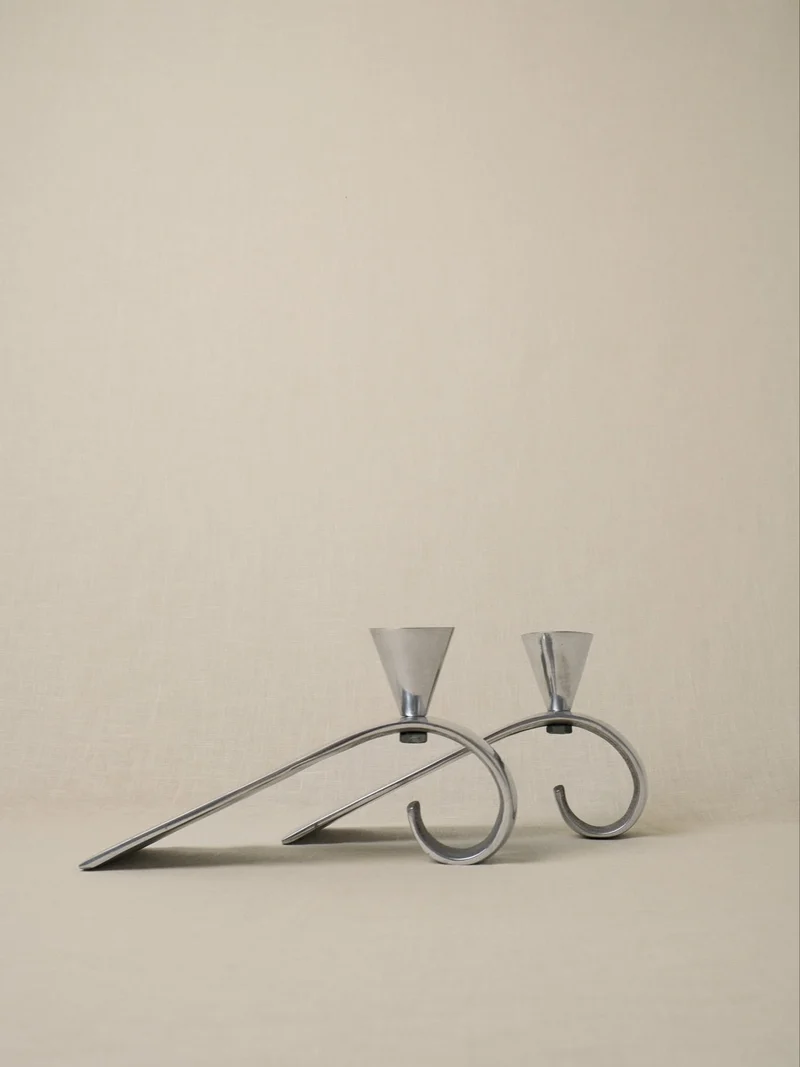 Set of 2 Comma Candlesticks, Attributed to Matthew Hilton