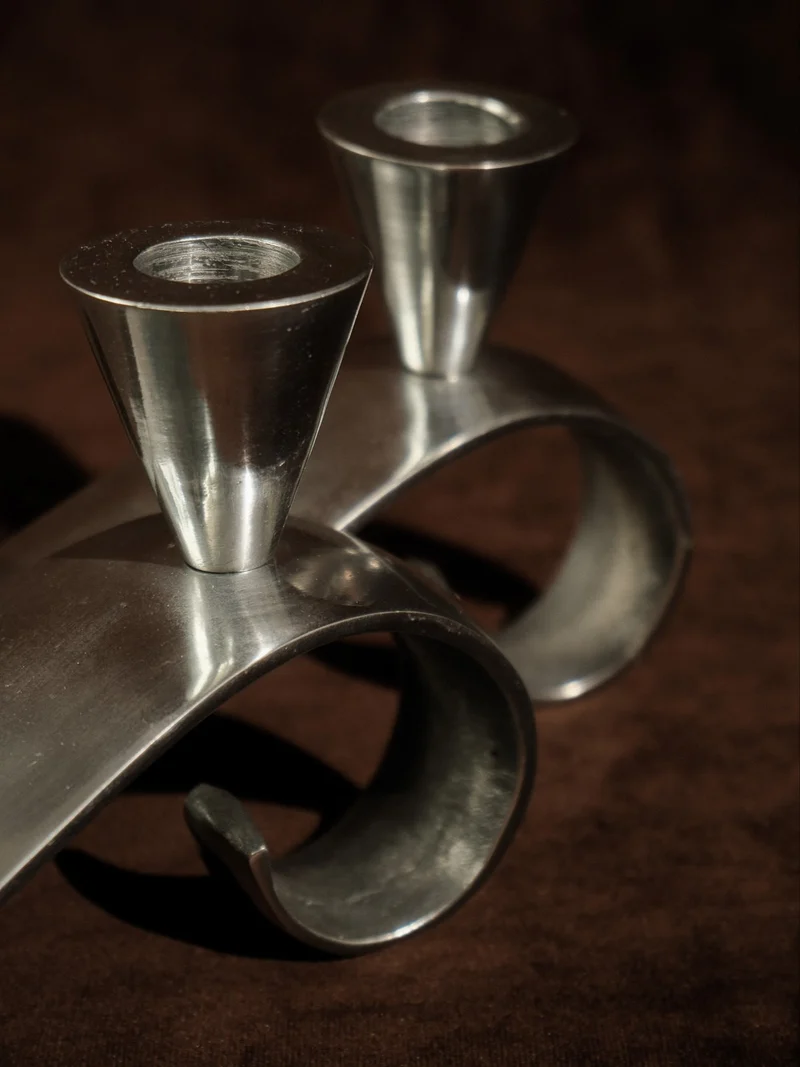 Set of 2 Comma Candlesticks, Attributed to Matthew Hilton