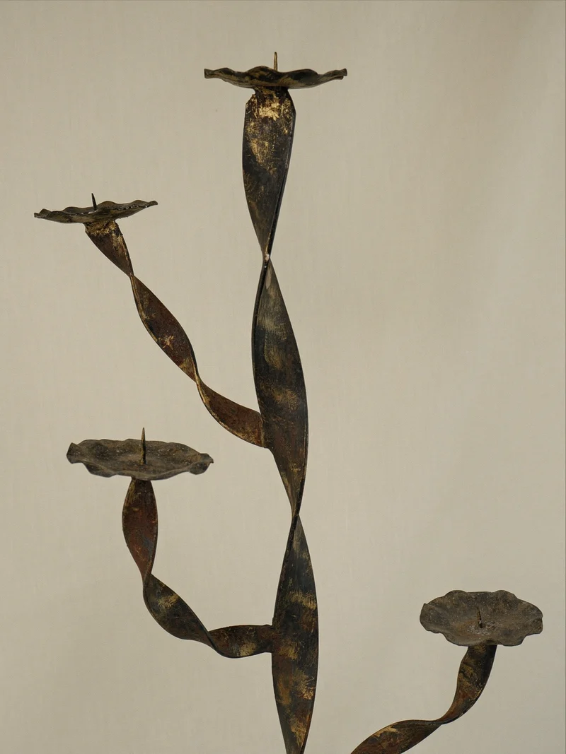 Pair of Gold-Patinated Iron Candleholders