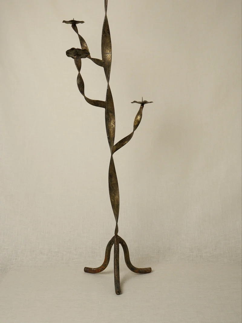Pair of Gold-Patinated Iron Candleholders