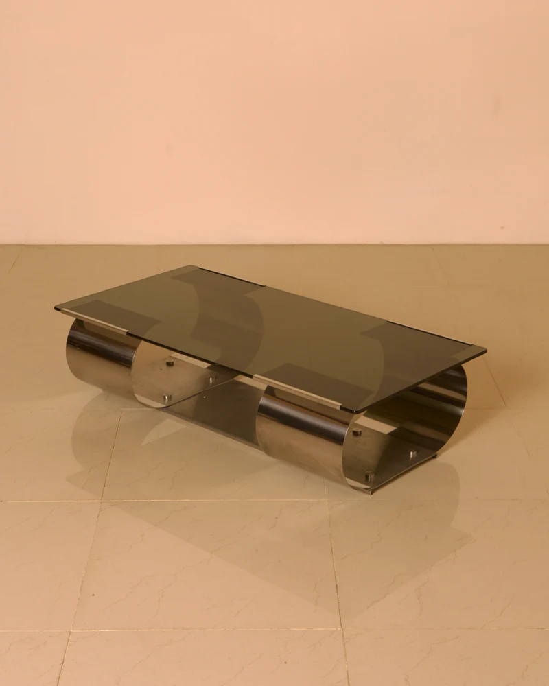 Steel & Smoked Glass Coffee Table — François Monnet for Kappa, c. 1970