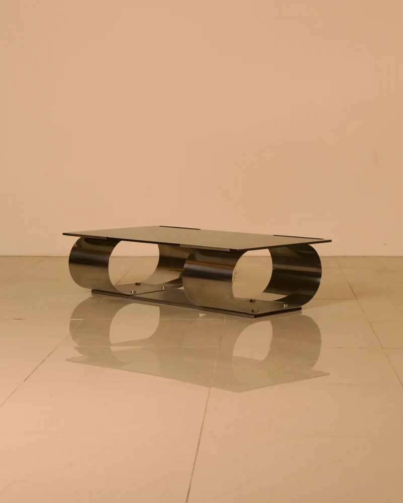 Steel & Smoked Glass Coffee Table — François Monnet for Kappa, c. 1970