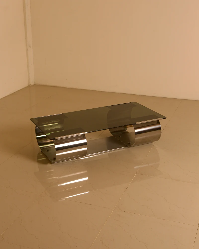 Steel & Smoked Glass Coffee Table — François Monnet for Kappa, c. 1970