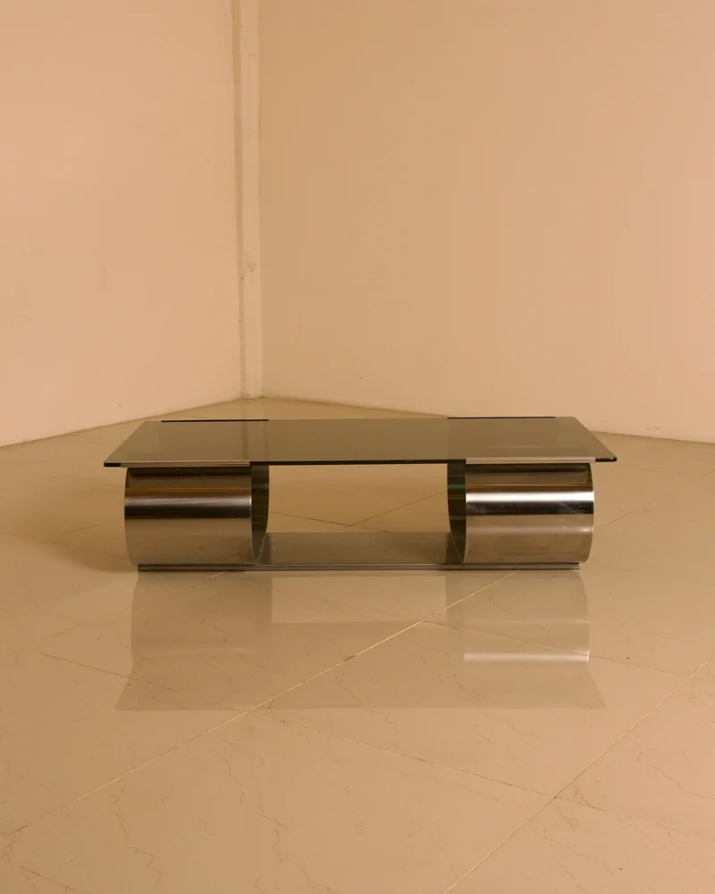 Steel & Smoked Glass Coffee Table — François Monnet for Kappa, c. 1970