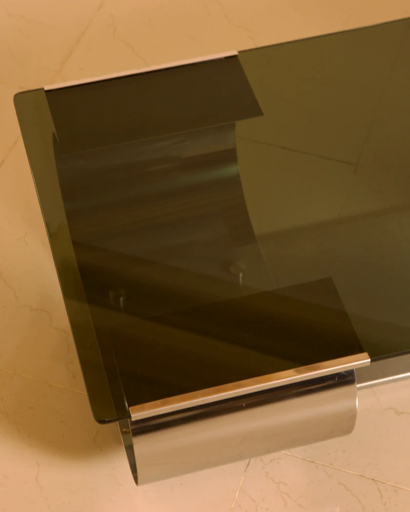 Steel & Smoked Glass Coffee Table — François Monnet for Kappa, c. 1970