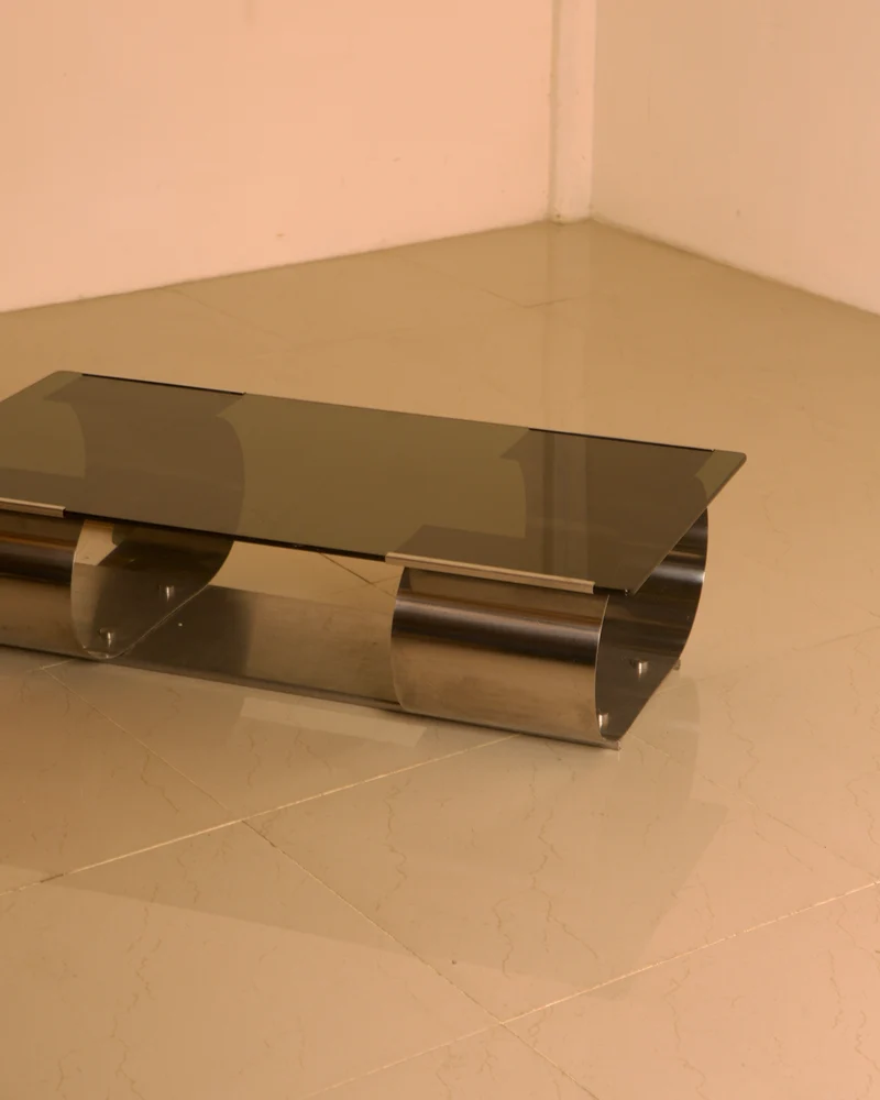 Steel & Smoked Glass Coffee Table — François Monnet for Kappa, c. 1970