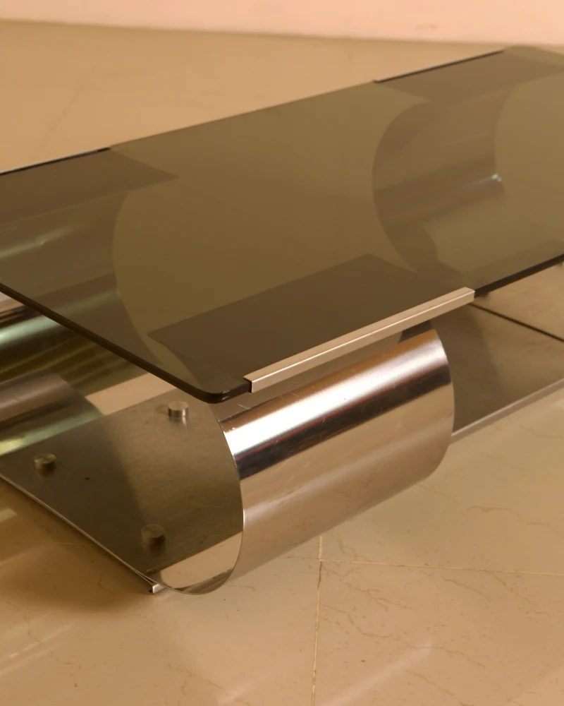 Steel & Smoked Glass Coffee Table — François Monnet for Kappa, c. 1970
