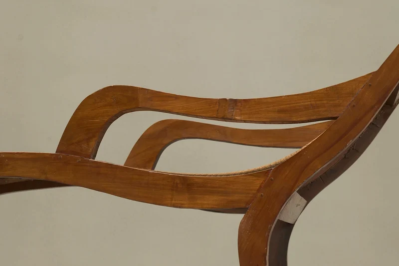 Sculptural Colonial Chaise Longue in Wood and Hand-Woven Cane, 1920s