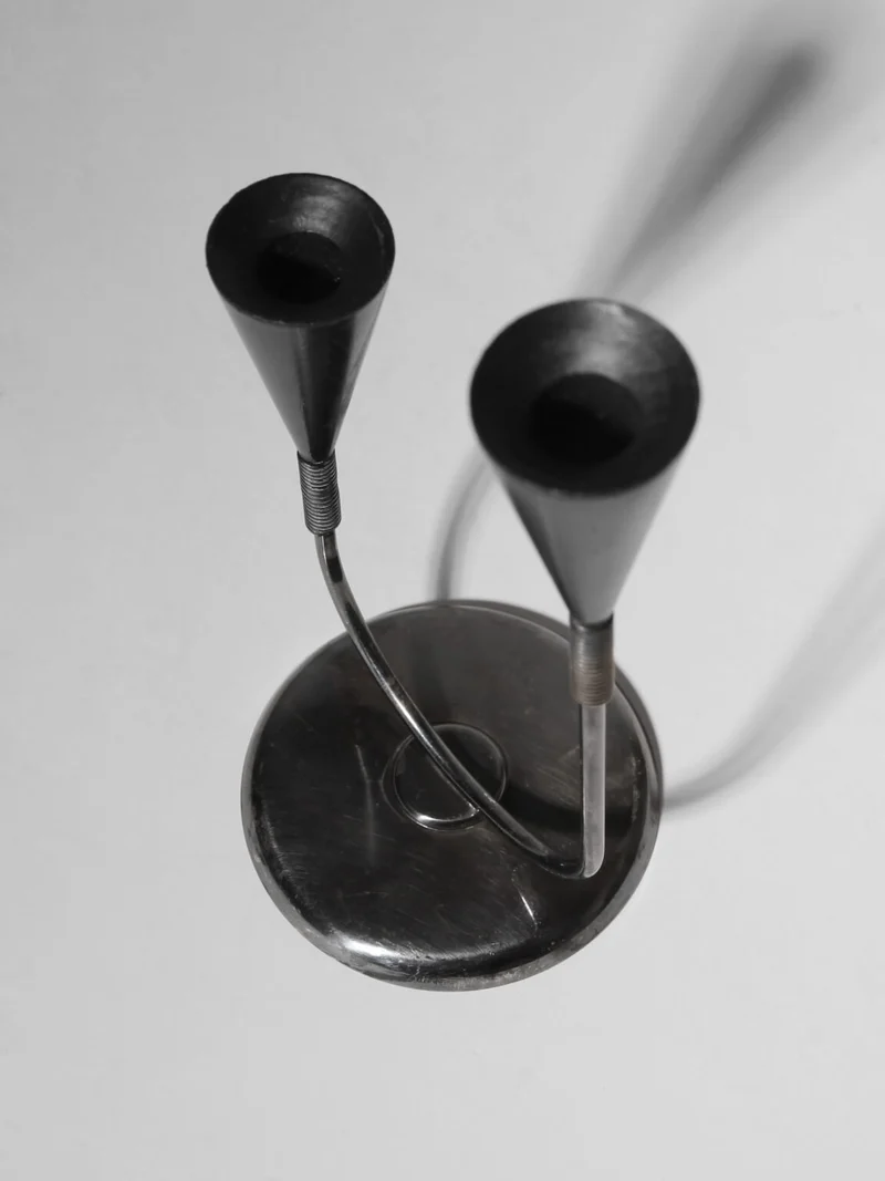 Mid-Century Silver Plated And Wood Candle Holder