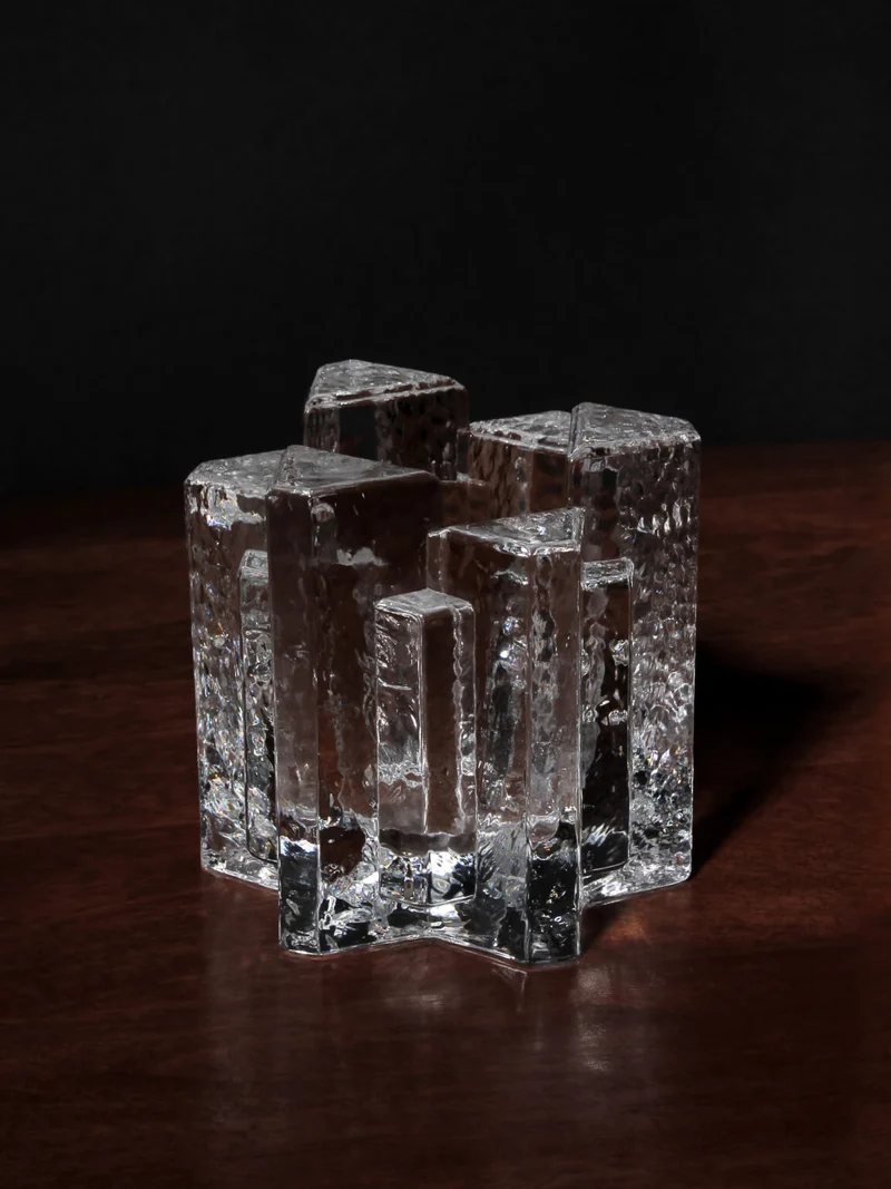Brutalist Swedish Crystal Glass Candle Holder