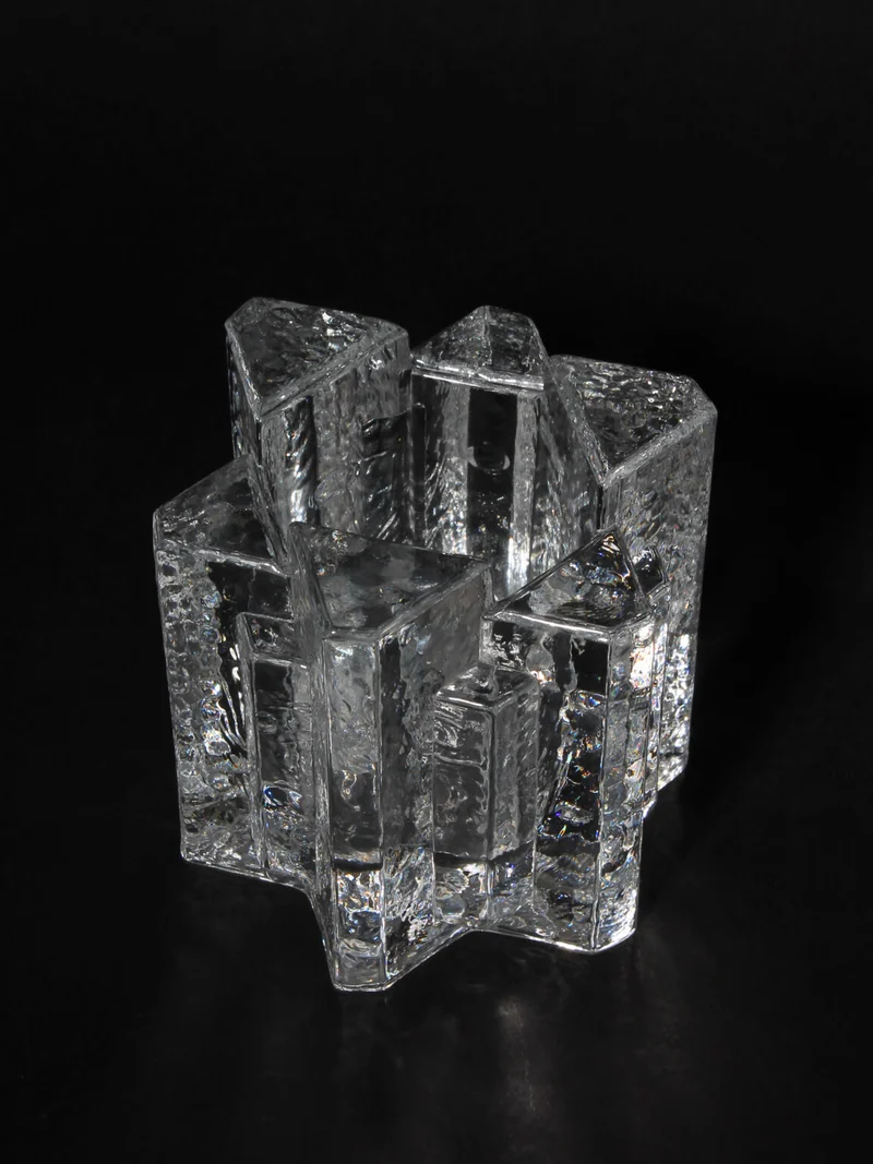 Brutalist Swedish Crystal Glass Candle Holder
