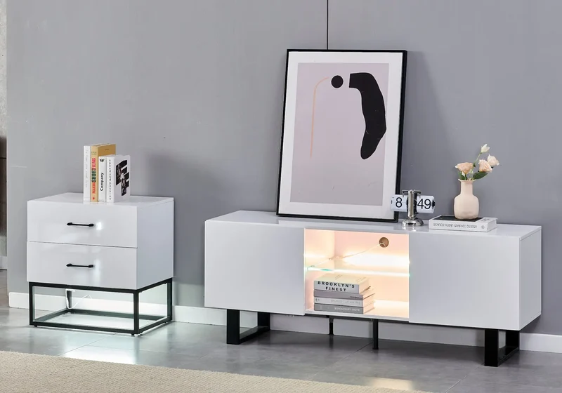 Meuble tv design laqué blanc - Line