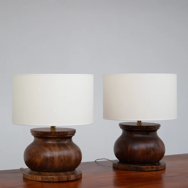 Vintage Sculptural Walnut Table Lamp, 1970s