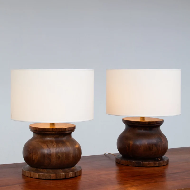 Vintage Sculptural Walnut Table Lamp, 1970s