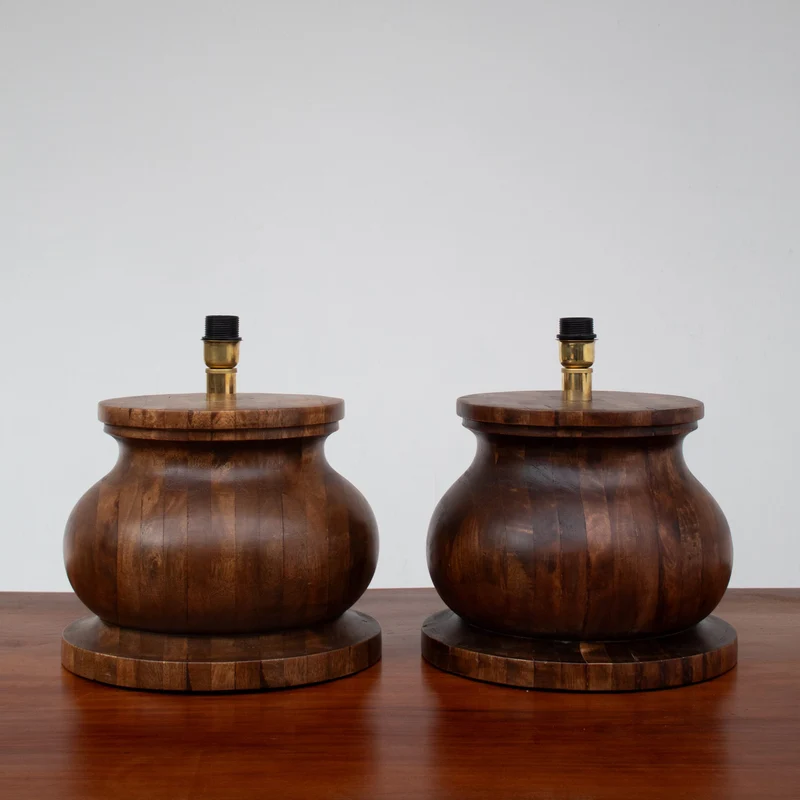 Vintage Sculptural Walnut Table Lamp, 1970s
