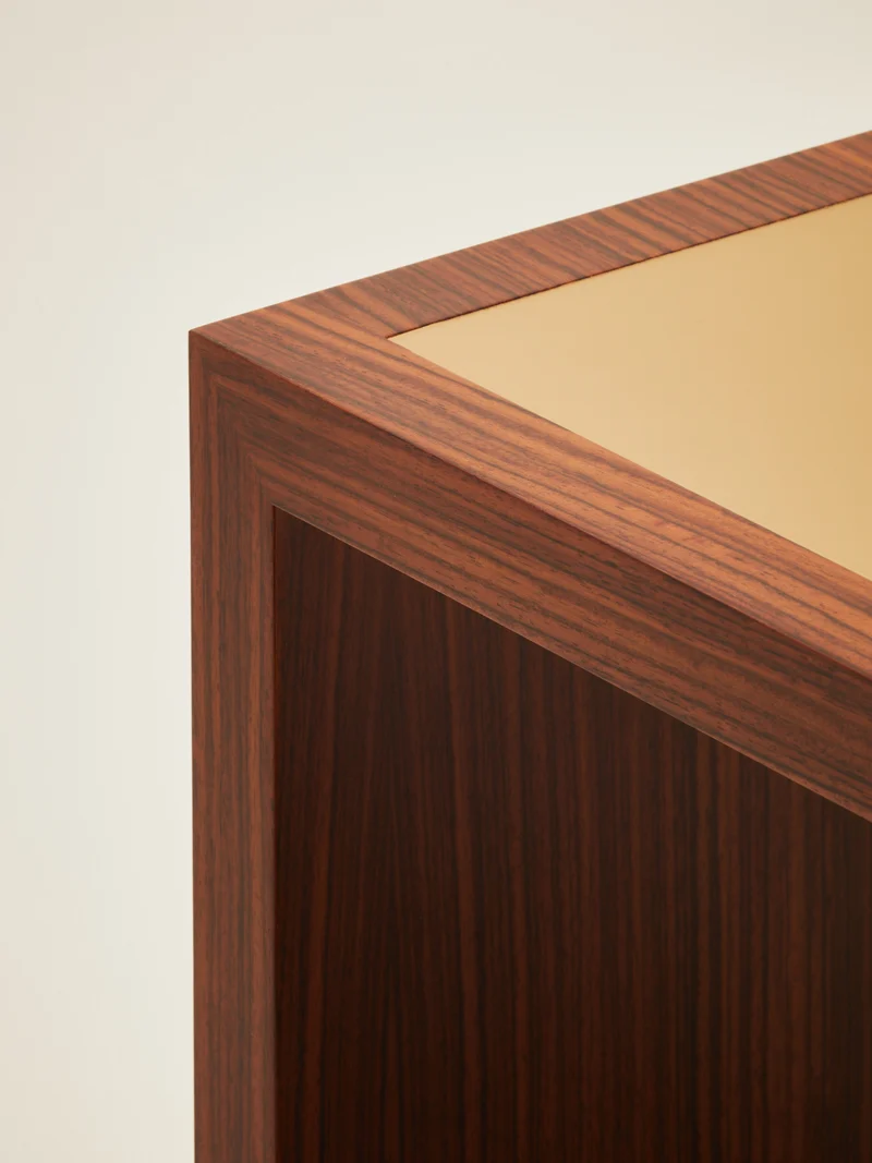 'Continuous' Desk Handcrafted in Wood Veneer and Leather Tabletop