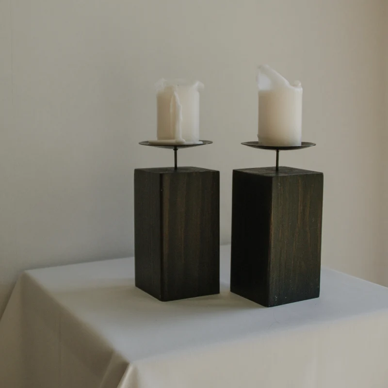 Pair of Wooden Candle Holders